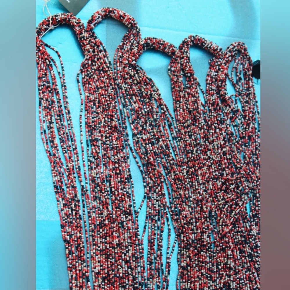 Arhaus 1 lariat necklace or decor Seed Bead long strands tassels Red White Black